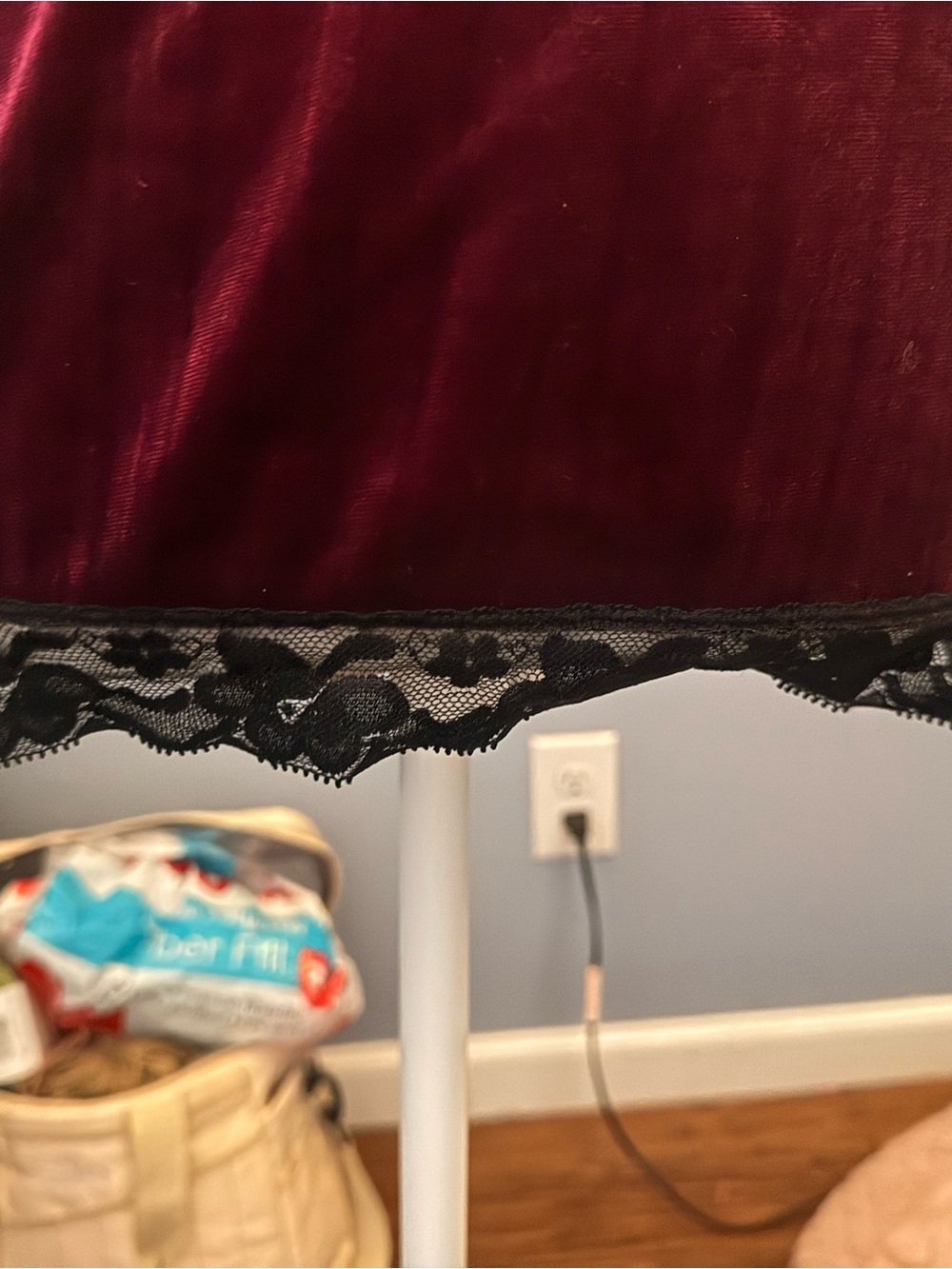 Velvet Lace Trim Cami Tank Top - Burgundy - Picture 3 of 5